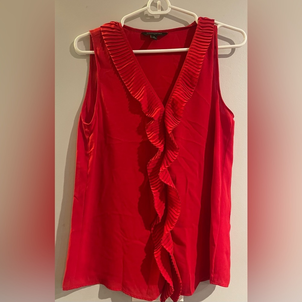 Banana Republic Red Ruffle V-Neck Sleeveless Blouse